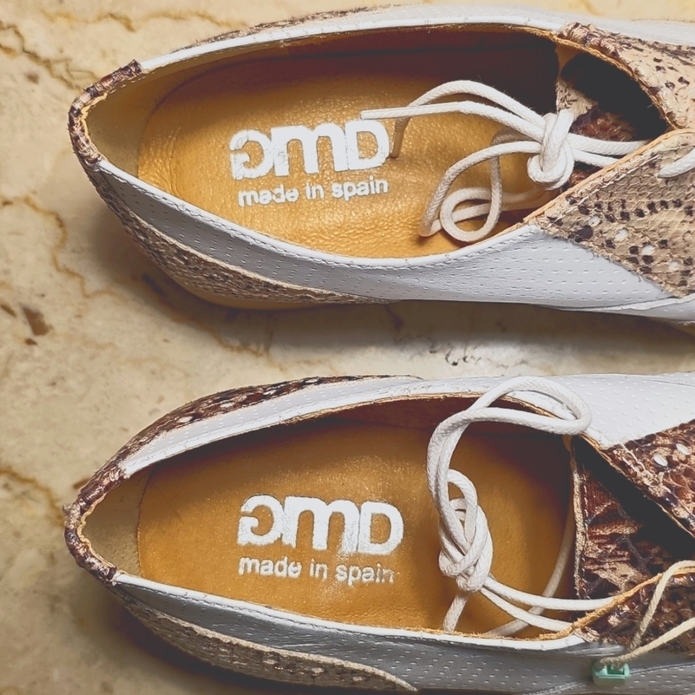 NWT GMD Womens Lace-up Leather & Snakeskin Brown White Shoes EU 39 | US 8 - Picture 2 of 8